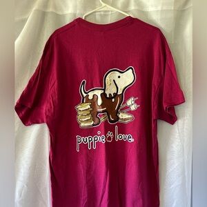 Red Graphic Tee with Dog Pancake Design